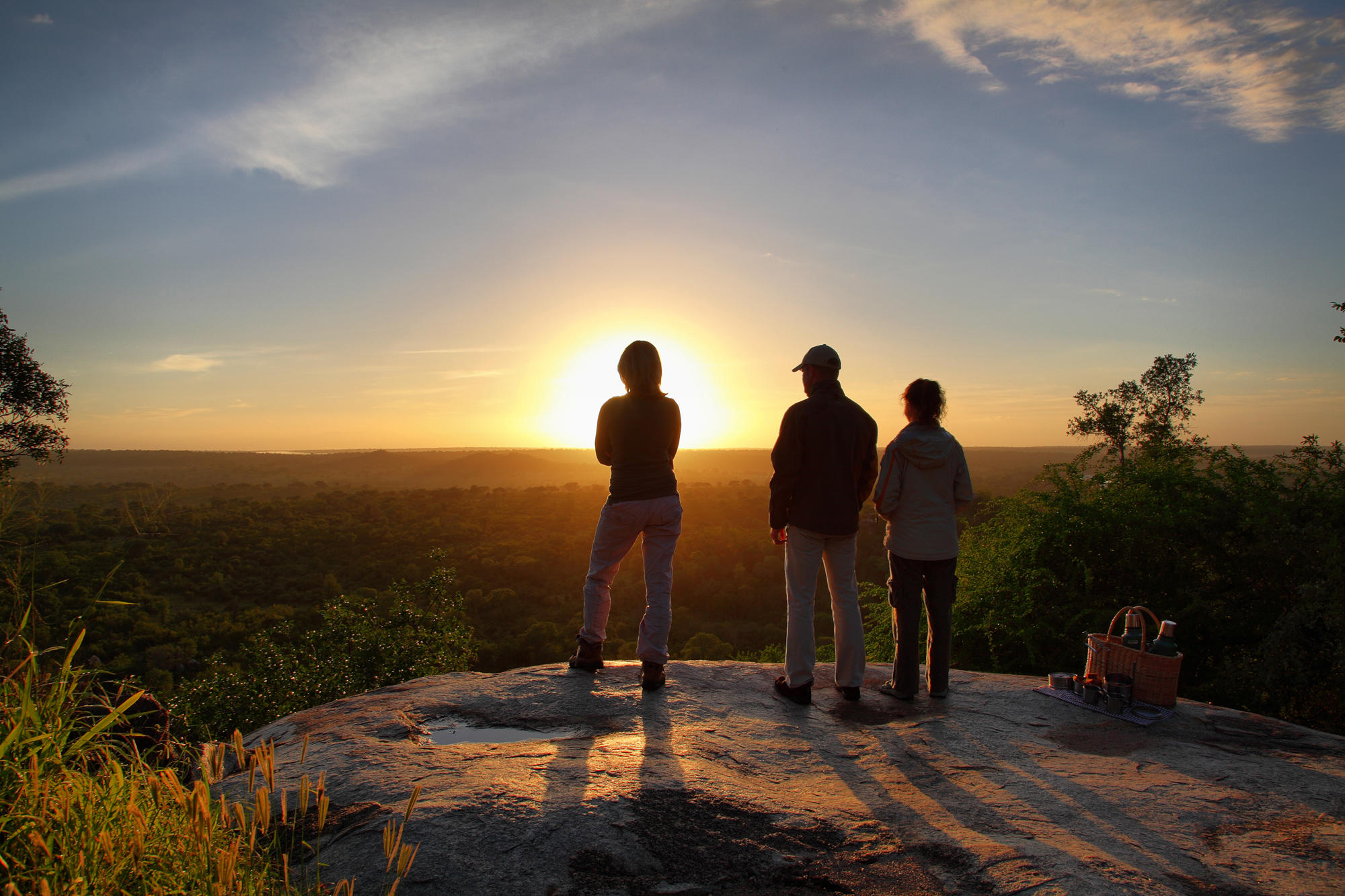 Admiring the beautiful sunset on a bush walk at Mala Mala